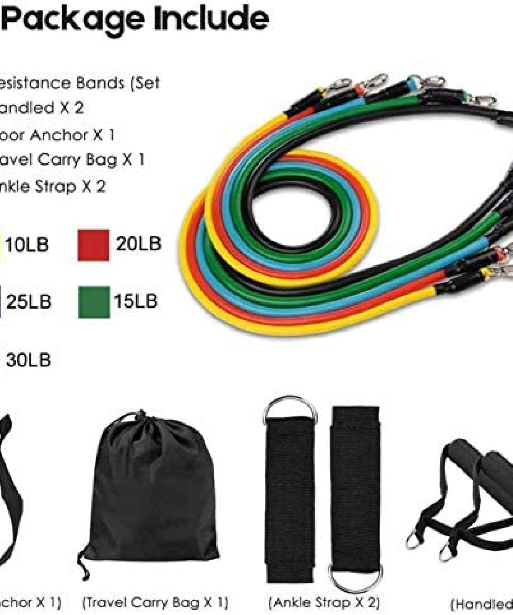 11 Pcs Resistance Band Set For Men & Women — Home & Gym Workouts