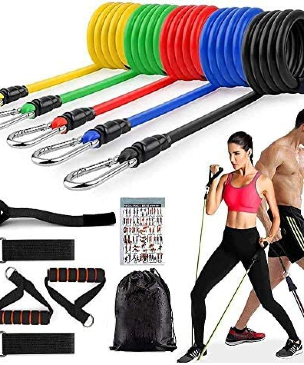 11 Pcs Resistance Band Set For Men & Women — Home & Gym Workouts