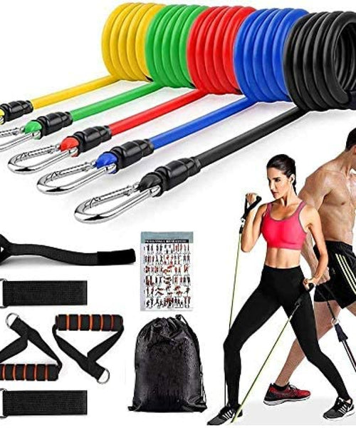 11 Pcs Resistance Band Set For Men & Women — Home & Gym Workouts